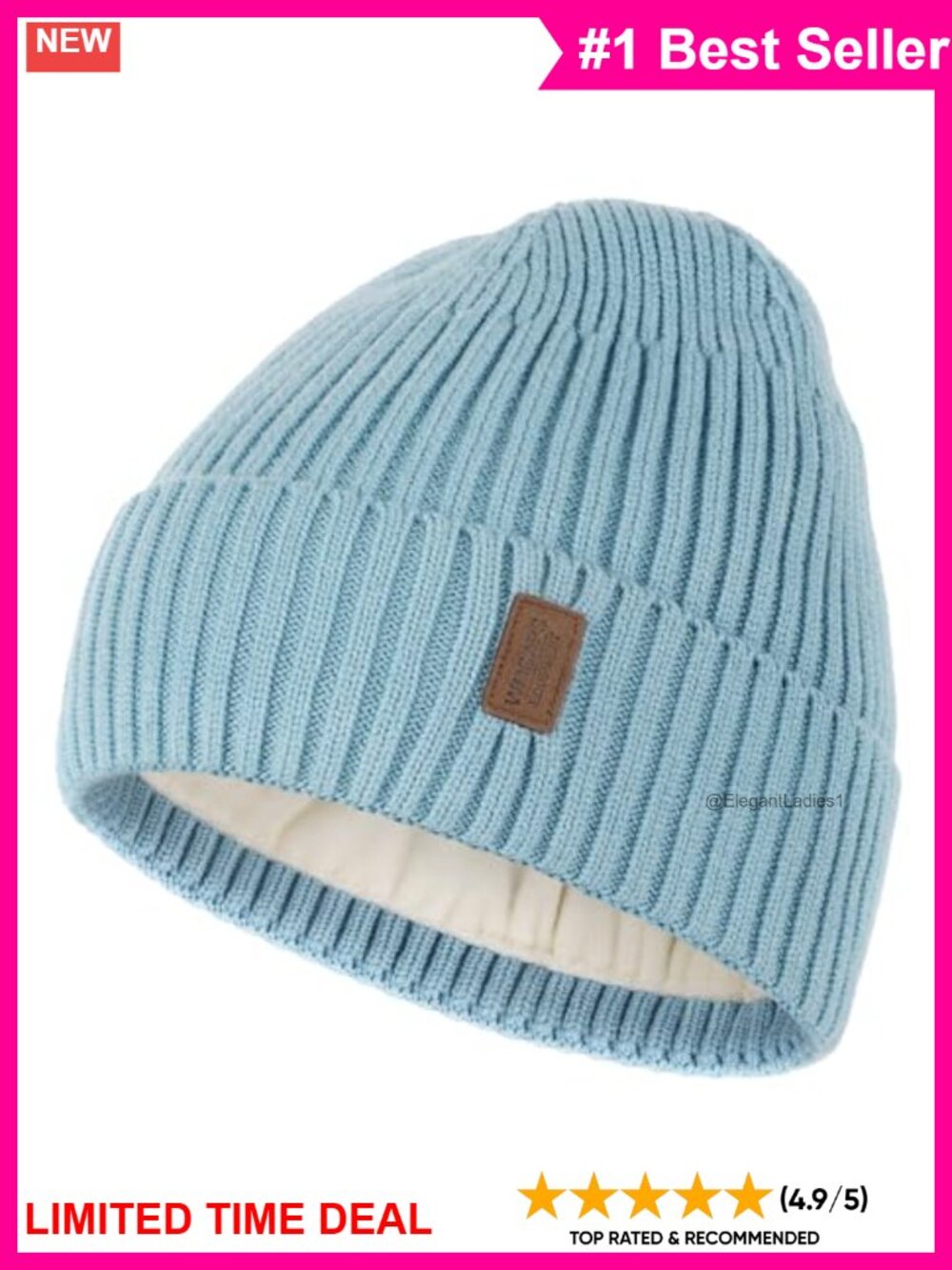Fleece Lined Winter Beanie Cuffed Knit Hat Thermal Warm Ski Cap